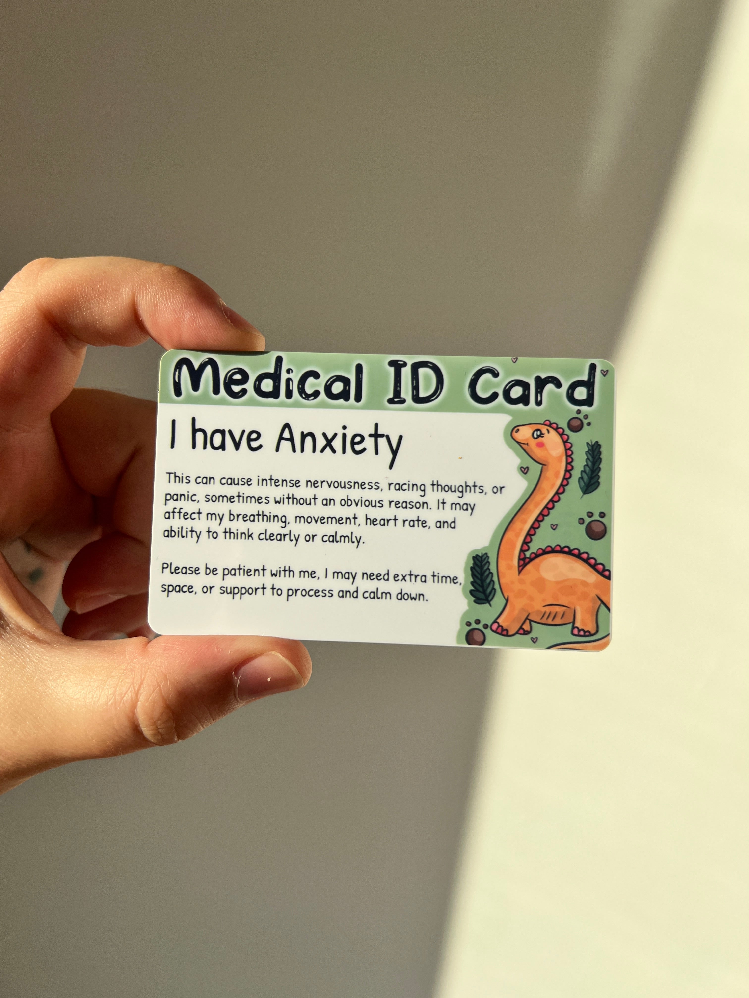 Dino Medical ID Card (Anxiety)
