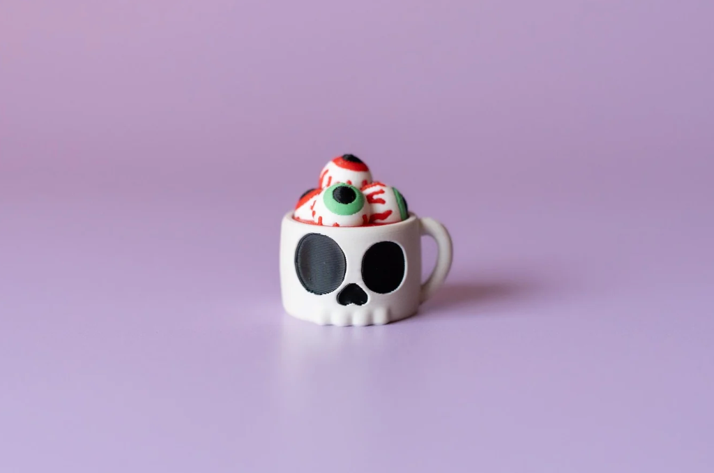 Skull Mug of Eyeballs - Halloween - Fidget Clicker with Keychain