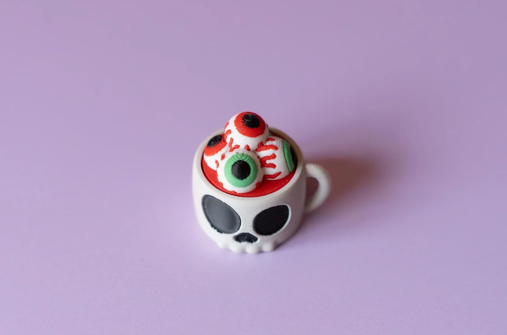 Skull Mug of Eyeballs - Halloween - Fidget Clicker with Keychain