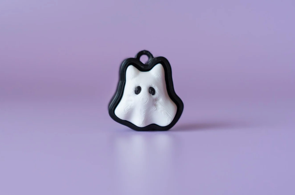 Spooky Cat Ghost Halloween Fidget Clicker Keychain
