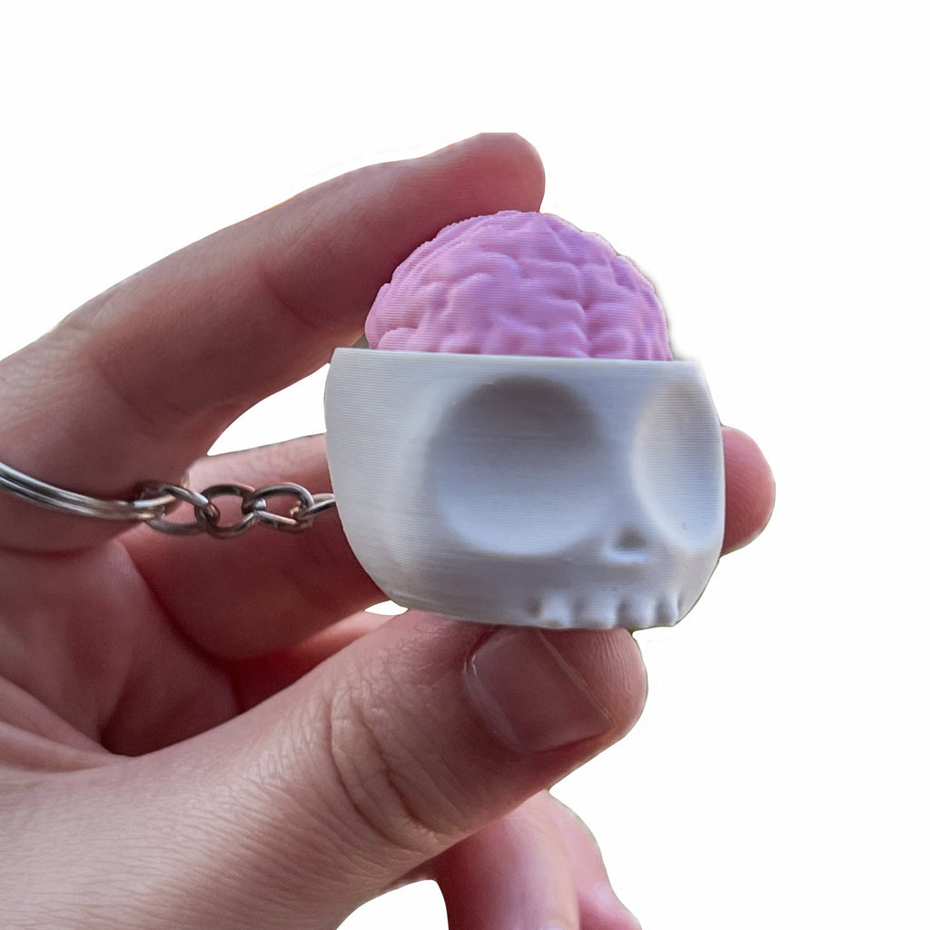 Brain in Skull Spooky Halloween Fidget Clicker with Keychain